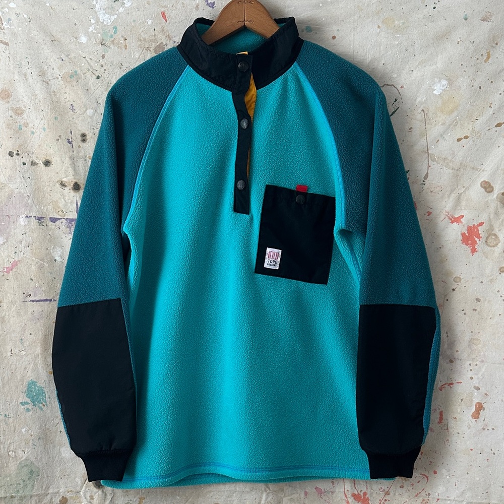 Topo Designs 1/4 Snap Teal and Black Fleece Pullover